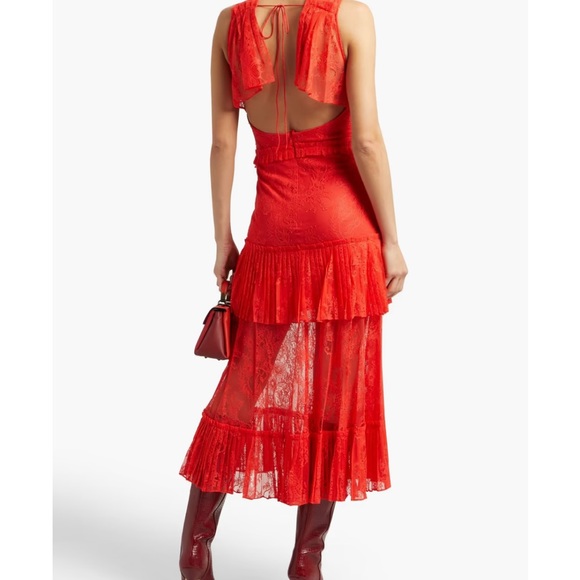 ALEXIS, Size M, Poppy-red Peekaboo Lace MIDI Dress - Picture 2 of 8